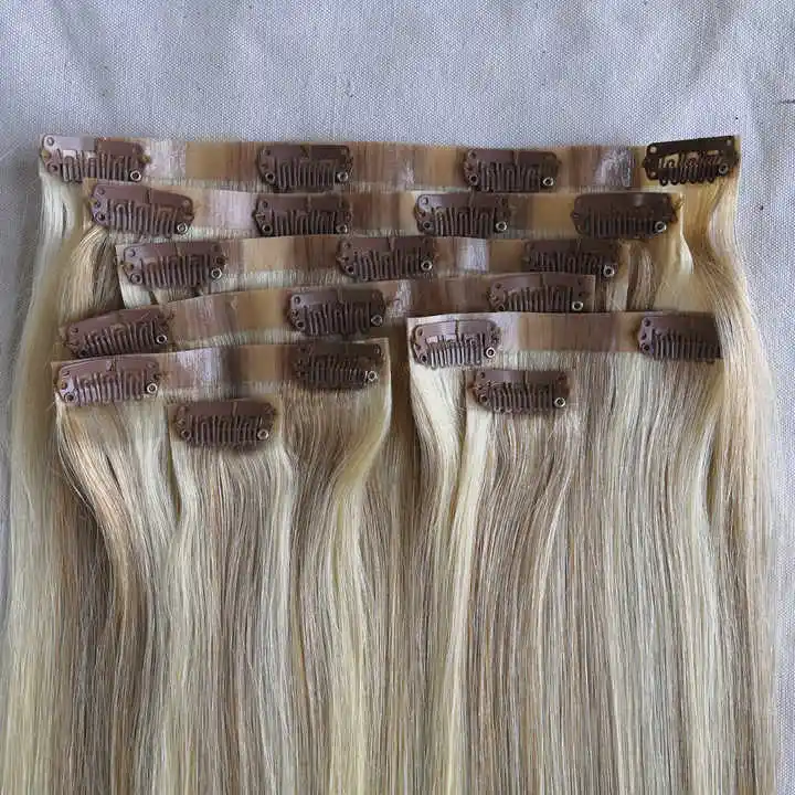 wholesale 24 inch clip in hair extensions brown double drawn weft half wig virgin hair remy 100%human hair PU clip in extensions
