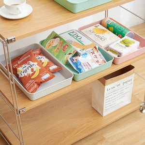 Desktop Storage Box Plastic Cosmetic Organizer 2L Stackable Stripe Pattern Matcha Green Fresh Pink Cement Gray - Product Image 2