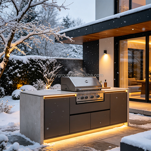 Cuisine extérieure modulaire moderne en acier inoxydable, étanche, préfabriquée, avec bar de jardin, réfrigérateur à boissons intégré et barbecue. - Product Image 3
