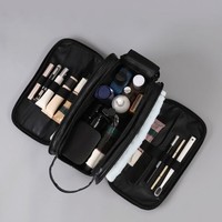 Sac de toilette de voyage en cuir PU pour homme, grande capacité, multi-compartiments, trousse de rasage, sac de rangement portable pour cosmétiques et articles de toilette
