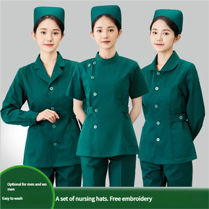 Điều dưỡng đồng phục dệt cotton polyester dài tay áo ngắn phong cách chia bộ Unisex màu tím phòng điều hành hàng đầu + quần Bệnh viện Y tế - Product Image 2