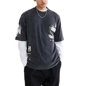 เสื้อยืดผ้าฝ้ายถักแบบซักสองชั้นสำหรับผู้ชายเสื้อซักแบบโอเวอร์ไซส์ผ้า100% ซักได้พิมพ์ลาย - Product Image 3