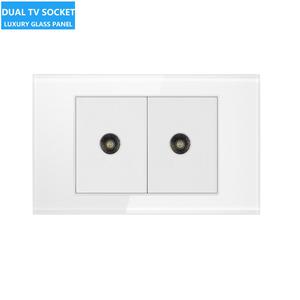 <span class=keywords><strong>Prise</strong></span> murale double TV 86mm Panneau mural en verre cristal trempé Prises murales satellite 2 groupes pour télévision numérique à double <span class=keywords><strong>antenne</strong></span> - Product Image 1