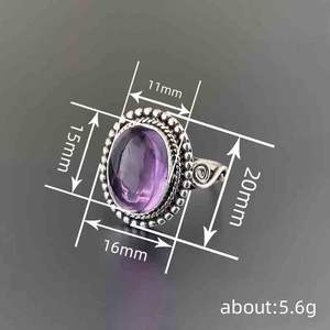 Anello Vintage in Argento con Ametista Ovale Incastonata, Gioiello da Donna in Argento Sterling 925 T0636 - Product Image 4