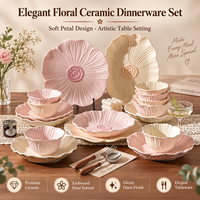 Service de vaisselle en céramique, assiettes pour usage domestique, nouveau modèle 2026, finition mate rose/jaune, peinture artisanale, cadeau pour célébration de mariage