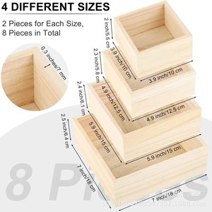 Wooden Storage Boxes Square Lidless Multiple Sizes For Desktop Decorative Storage General Packaging - Product Image 2