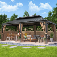 Gazebo extérieur en polycarbonate rigide 12'x20' avec rideaux, cadre en aluminium avec filet pour jardin, patio