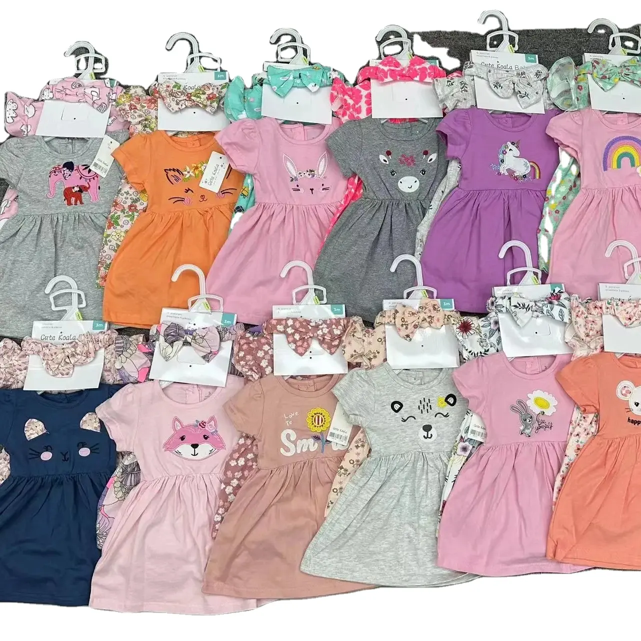 Atacado cartoon bebê roupas recém-nascido menina saia conjunto com headband