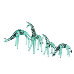Juego de Figuras de Jirafa de Vidrio Soplado a Mano, Transparentes con Manchas Verde Azulado, Decoraciones de Animales, Artesanía Hecha a Mano - Product Image 1