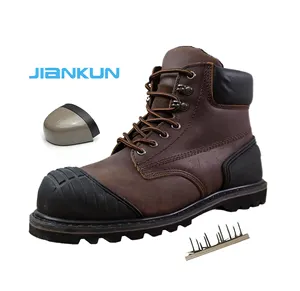 JIANKUN Sapatos quentes indestrutíveis para homens Botas de couro com certificação CE Botas de trabalho de segurança com biqueira de aço respirável