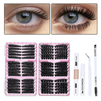 Faux cils segmentés 9mm 10mm 12mm 14mm 16mm, deux plateaux, outils complets, colle, fixateur, dissolvant, brosse, vente en gros de cils