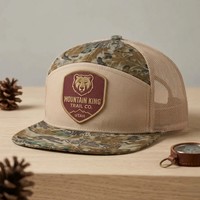 Gorra Trucker de 7 Paneles con Visera Plana y Bordado Personalizado de Alta Calidad, Gorra Trucker con Malla Trasera de Camuflaje Americano y Logotipo Personalizado
