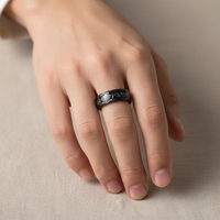 Bague de mariage et de fête pour couples, en tungstène noir martelé de 8 mm, avec incrustation d'opale concassée et de météorite, ajustement confortable, bijoux de mode