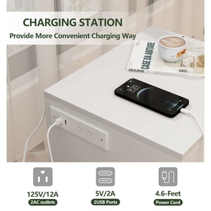 שולחן המיטה החכם מודרני עם מנעול אלקטרוני, הליד עם תחנת טעינה, שולחן ספה לצד תא מוסתר - Product Image 5