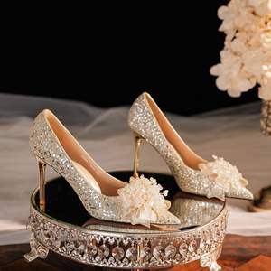 Nouvelles chaussures à talons aiguilles avec appliques scintillantes, chaussures de mariage à bout pointu, chaussures décontractées, chaussures à talons hauts de haute qualité pour femmes - Product Image 1