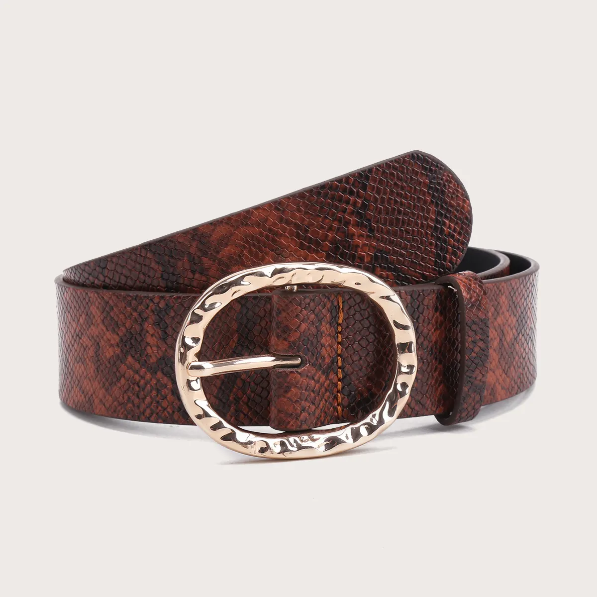 New Fashion Snakeskin PU Belt for Ladies with Gold Plating Buckle