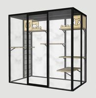 Livraison Rapide Grande Villa de Luxe pour Chat avec Vitrage Trempé, Bois et Aluminium, Enclos pour Chat, Maison pour Animaux de Compagnie, Maison Intérieure pour Chat