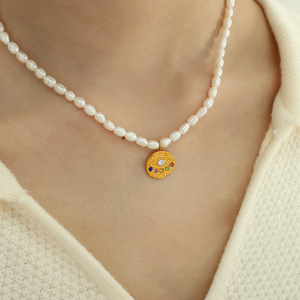 Collier Bingxin élégant de style français, plaqué or véritable 18 carats, avec pendentif boussole zodiacale et perles naturelles d'eau douce, idéal comme cadeau - Product Image 4