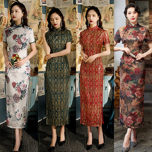 Qipao Verde Primavera, Elegante Vestido Tradicional Chino Retro para Mujer, Qipao con Estampado Cheongsam, Vestidos Largos <span class=keywords><strong>Qi</strong></span> <span class=keywords><strong>Pao</strong></span>, Talla Grande 4XL - Product Image 3