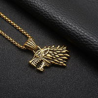 Liontin Hip Hop Kepala Serigala Viking Gothic Vintage Pvd Lapis Emas 18k Baja Tahan Karat Perhiasan Fashion Berkualitas Kalung Pria Grosir