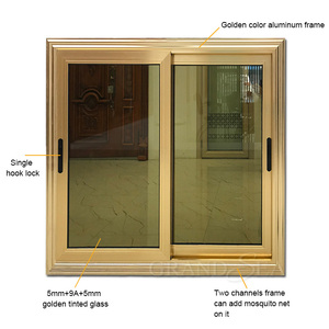 Phong cách sang trọng phổ biến nhất khung màu vàng và cửa sổ trượt kính phản chiếu cho gia đình - Product Image 3