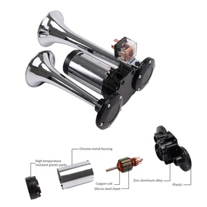 FARBIN klaxon d'air pour camion, klaxon de Train pour voiture klaxon de camion avec compresseur 12v cornes d'air fort double trompette Chrome - Product Image 4