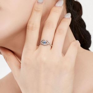 Dylam Punk Hip Hop Personalized Style S925 Silver Rhodium Plated Rivet <b>Evil</b> Blue <b>Eyes</b> 5A Cubic Zirconia Women Jewelry <b>Rings</b> - Product Image 3