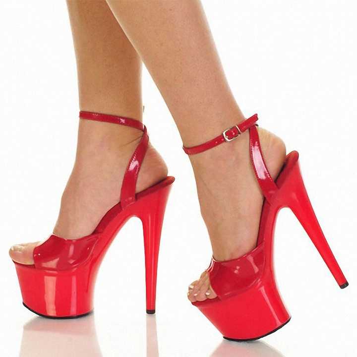 Red thin heel super 17 cm women's Shoes Exotic Dancer party sexy women's large buckle High Stripper Heels Sandals Pole Dance