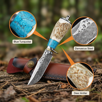 Couteau tactique à lame fixe en acier Damas personnalisé, couteau droit pour le camping, la chasse et la survie en plein air, avec étui en cuir F0105