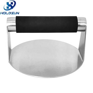 Prensa para Hamburguesas Redonda de Acero Inoxidable de 5.5 Pulgadas Resistente al Calor con Mango de Silicona Cómodo - Product Image 1