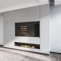 Meuble TV Flottant Moderne en Verre Marron Foncé pour Appartement, Noyer Beige Sauge