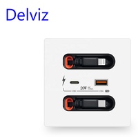 Enchufe USB Tipo-C Universal Delviz con Cable de Carga Retráctil, Panel para PC, Puerto USBA+USBC de 20W, Enchufe USB de Carga Rápida para Pared