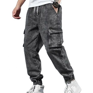 Logo personnalisé Streetwear coton Denim Jeans hommes pantalons Track Vintage lavage à l'acide délavé plusieurs poches Baggy Jogger pantalon - Product Image 1