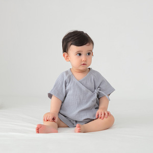 Combinaison bébé en coton mousseline à manches courtes, été, garçon fille, pyjama bébé en coton gaze triangulaire - Product Image 5