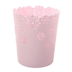 Plastic Trash Can Cylindrical Collapsible Floral Design Indoor Waste Bin Blue Purple Pink Mixed Colors - Product Image 5