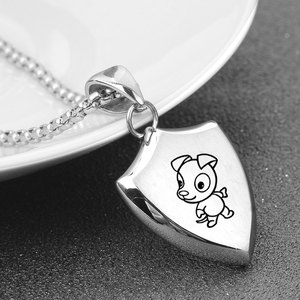 Stainless Steel Shield Pendant Necklace Engraved Cartoon Zodiac Animal Daily Wear <b>Gift</b> 25mm - Product Image 1