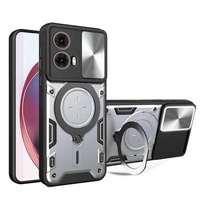 Pour Motorola Moto G85 5G étui robuste de qualité militaire objectif de caméra coulissant protéger cercle anneau béquille voiture montage téléphone couverture arrière