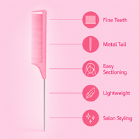 Peigne à queue de rat en acier doré avec manche en ABS pour coiffure, personnalisable avec logo, modèle Yunli Yt5253, en gros, pour tressage et séparation des cheveux