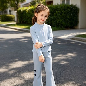 Girls Dance Fleece Set 2 Piece Workout Suit <b>Zip</b> <b>up</b> <b>Jacket</b> and Flare Pants for Yoga Training Fitdance D8055 - Product Image 4