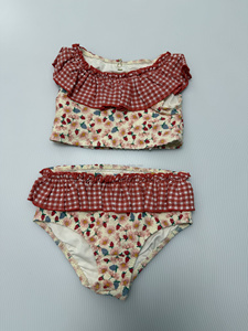 Conjunto de Bikinis para niños europeos al por mayor, traje de baño de una pieza de <span class=keywords><strong>mar</strong></span> de verano 2025, ropa de playa para niñas, traje UV de princesa con volantes estampados con sombrero - Product Image 2