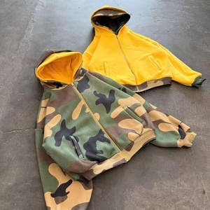 Sudaderas con capucha personalizadas de gran tamaño con cremallera, de forro polar de doble cara de 500 g/m², con estampado de camuflaje, para hombre - Product Image 2