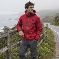 Veste imperméable d'extérieur rouge à capuche, coupe-vent respirant pour la randonnée en montagne, parka de pluie