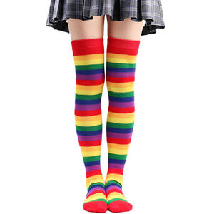 Chaussettes longues fantaisie rayées colorées pour femmes et filles, au-dessus du genou, pour Halloween, cosplay, tricotées, extensibles, hautes jusqu'à la cuisse, vente en gros - Product Image 4