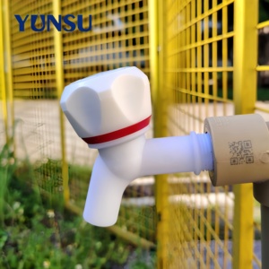 YUNSU Plastic Bibcock Outdoor <b>Wall</b> Mounted Water Tap With Red Stripe Handle Matte Finish - Product Image 1