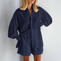 Ensemble 2 pièces décontracté pour femme, nouvelle collection 2026, avec logo personnalisé, chemise en coton jacquard à manches longues et poches, et short 5XL