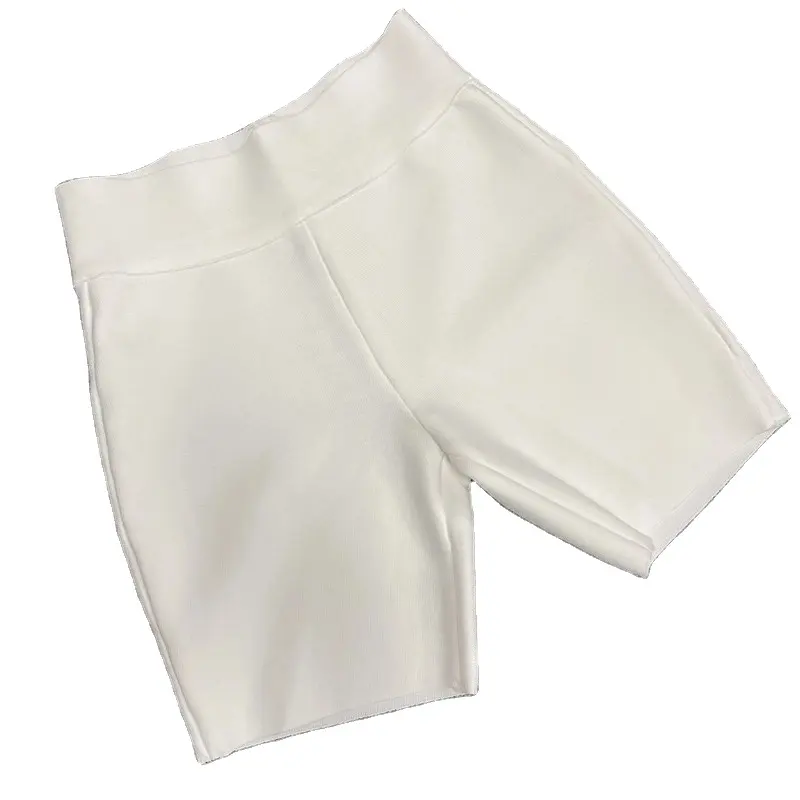 Custom Bandage Women Shorts White Black Grey Regular Short Pants High Waist Rayon Vintage Pants