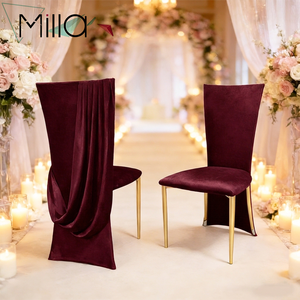 Nuovo Design 2026: Coprisedile e Coprischienale in Velluto con Volant Drappeggiato 240gsm <span class=keywords><strong>per</strong></span> Decorazioni di Matrimoni ed Eventi - Product Image 3