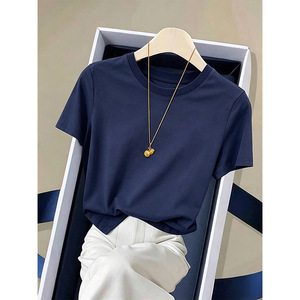 <span class=keywords><strong>Camiseta</strong></span> de Algodón Premium para <span class=keywords><strong>Mujer</strong></span>, Cuello Redondo, Manga Corta, Corte Ajustado, Color Sólido, Básica, Personalizable, Venta al Por Mayor - Product Image 6