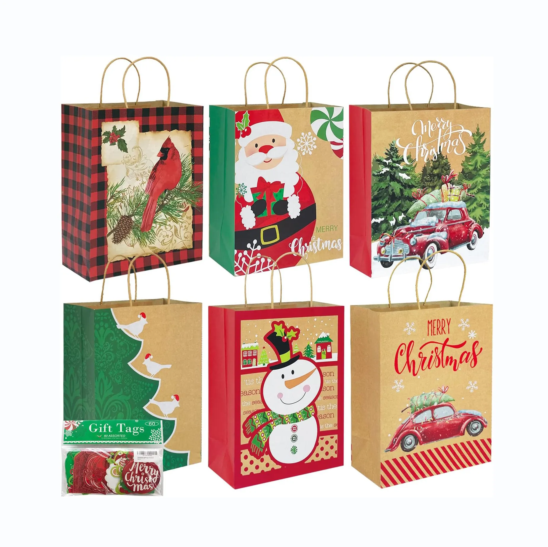 Logo personalizzato piccola impresa shopping shirt maglione robe Wrap Xmas Holiday Present Kraft christmas paper gift bag con etichetta regalo