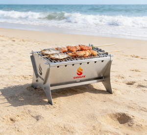 כיריים קמפינג מתקפלות מנירוסטה של סנהואן, גריל פחמים נייד להסקה בעץ - Product Image 4